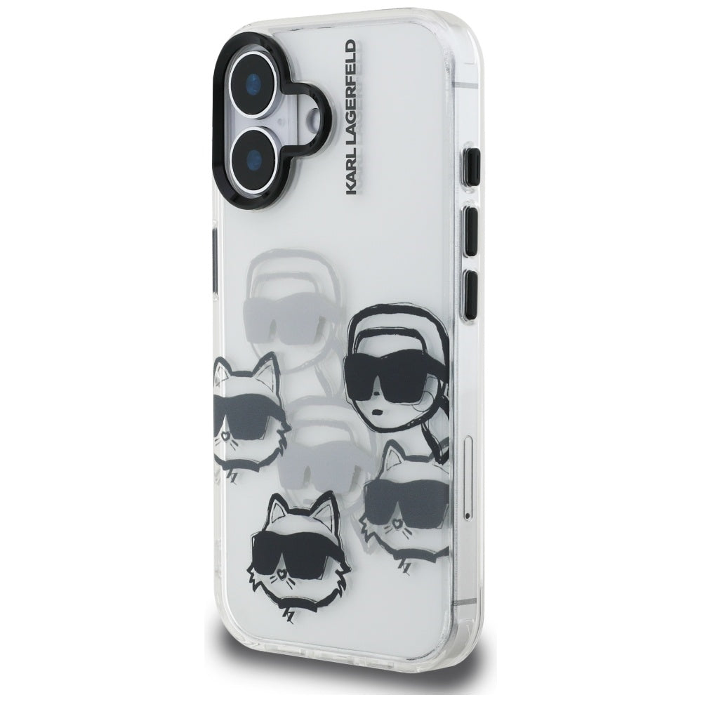 Case for Apple iPhone 16, Karl Lagerfeld, IML Luxury Multi Head Pattern, Transparent
