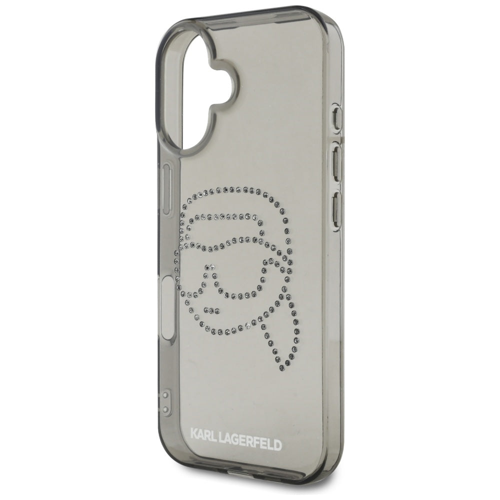 Étui pour Apple iPhone 16, Karl Lagerfeld, IML Rhinestones Karl's Head, Noir