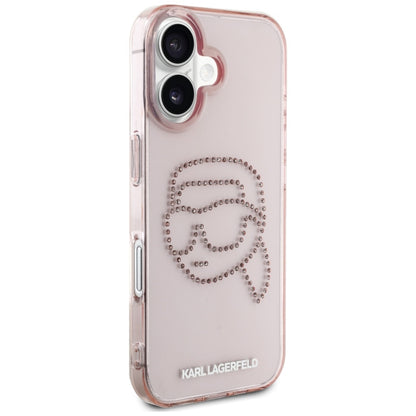 Étui pour Apple iPhone 16, Karl Lagerfeld, IML Rhinestones Karl's Head, Rose