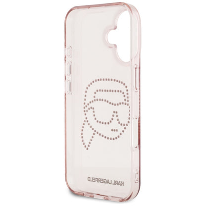 Étui pour Apple iPhone 16, Karl Lagerfeld, IML Rhinestones Karl's Head, Rose