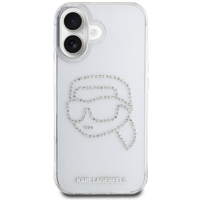 Housse pour Apple iPhone 16, Karl Lagerfeld, IML Rhinestones Karl's Head, Transparente