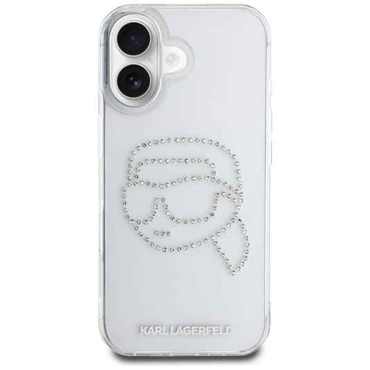 Housse pour Apple iPhone 16, Karl Lagerfeld, IML Rhinestones Karl's Head, Transparente