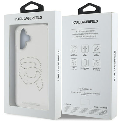 Housse pour Apple iPhone 16, Karl Lagerfeld, IML Rhinestones Karl's Head, Transparente