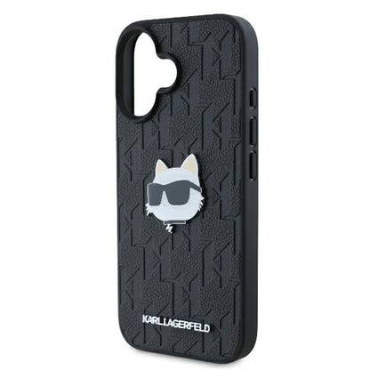 Étui pour Apple iPhone 16, Karl Lagerfeld, Monogramme Tête de Choupette, Noir