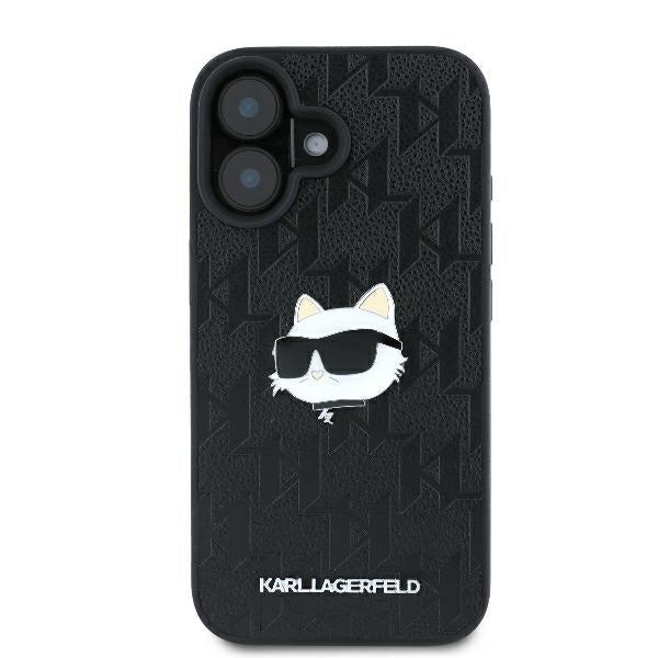 Étui pour Apple iPhone 16, Karl Lagerfeld, Monogramme Tête de Choupette, Noir