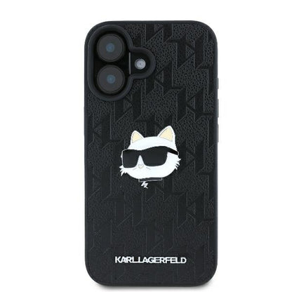 Étui pour Apple iPhone 16, Karl Lagerfeld, Monogramme Tête de Choupette, Noir