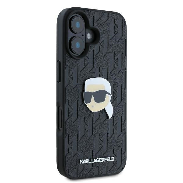 Étui pour Apple iPhone 16, Karl Lagerfeld, Monogramme Tête de Karl, Noir