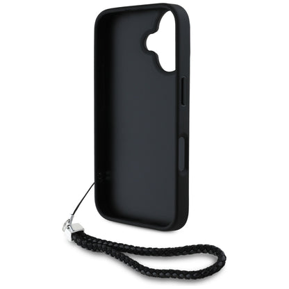 Étui pour Apple iPhone 16, Karl Lagerfeld, Logo Initial Matelassé & Bandoulière Chaîne, Noir