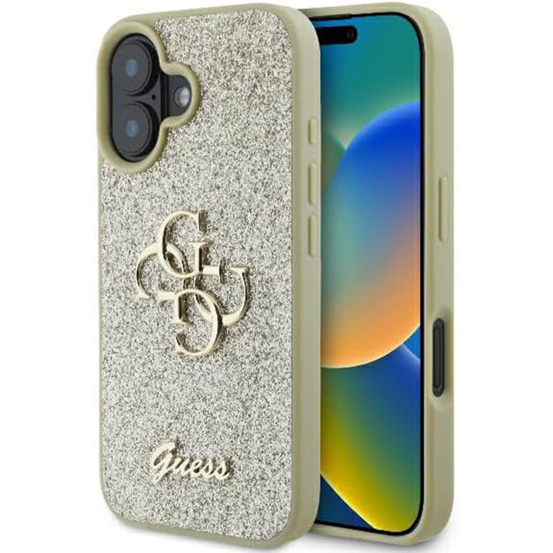 Étui pour Apple iPhone 16 Plus, Guess, Fixed Glitter Big 4G, Doré