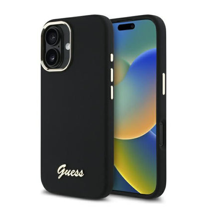 Étui pour Apple iPhone 16 Plus, Guess, Script Metal Logo & Frame, Noir