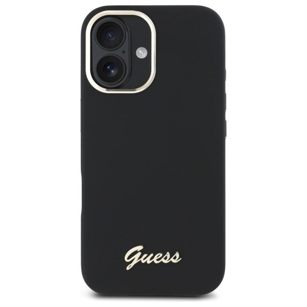 Étui pour Apple iPhone 16 Plus, Guess, Script Metal Logo & Frame, Noir