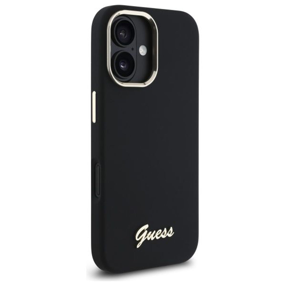 Étui pour Apple iPhone 16 Plus, Guess, Script Metal Logo & Frame, Noir