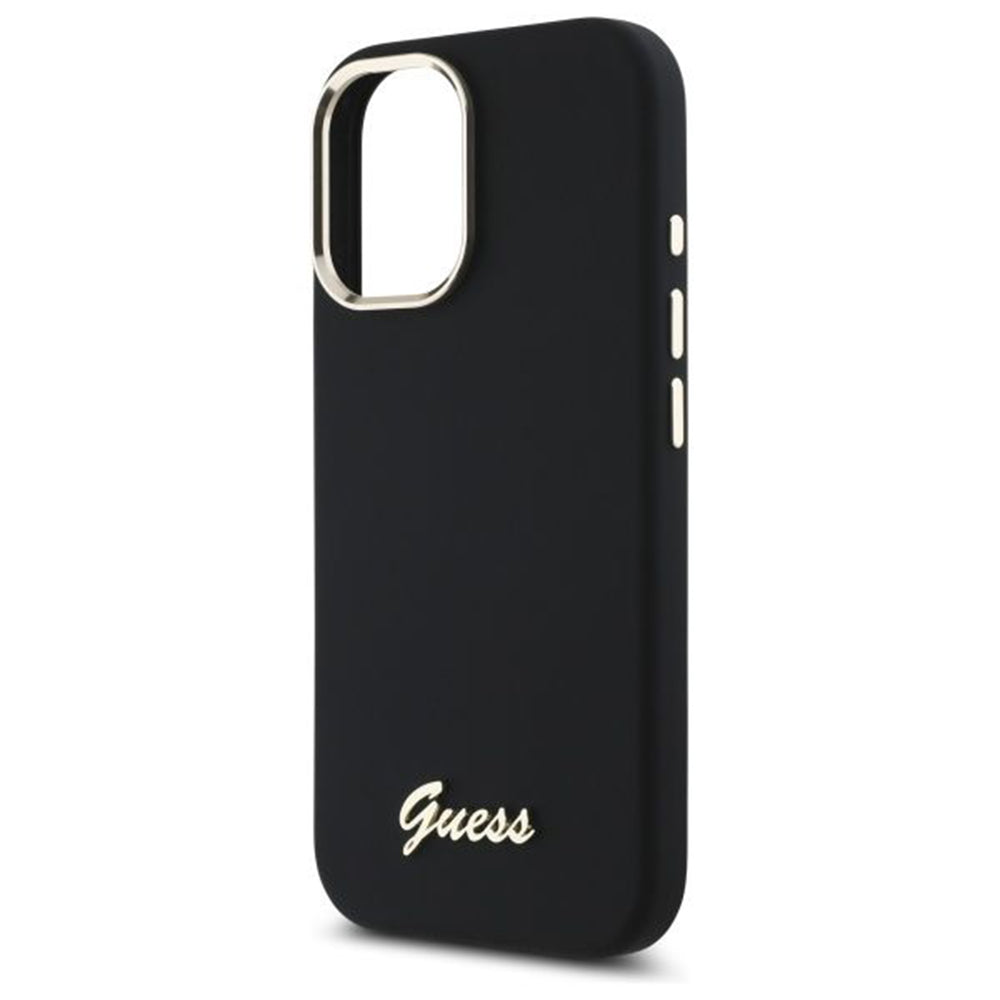 Étui pour Apple iPhone 16 Plus, Guess, Script Metal Logo & Frame, Noir