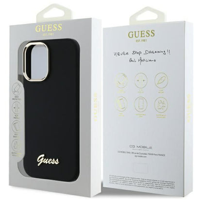 Étui pour Apple iPhone 16 Plus, Guess, Script Metal Logo & Frame, Noir