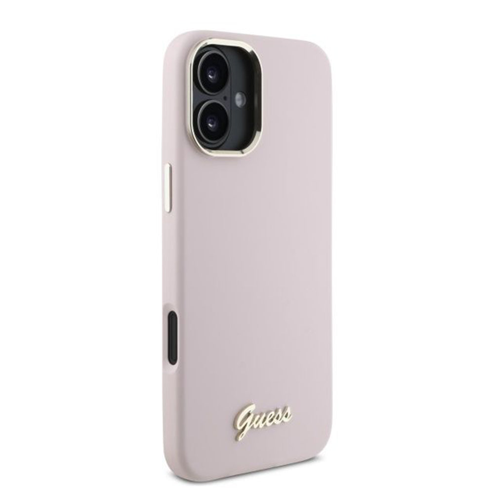 Étui pour Apple iPhone 16 Plus, Guess, Script Metal Logo & Frame, Rose