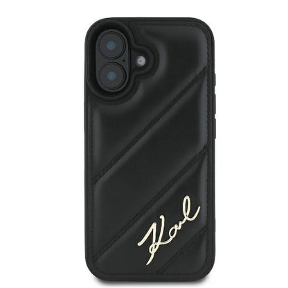 Hülle für Apple iPhone 16 Plus, Karl Lagerfeld, Diagonal Quilted Script, Schwarz