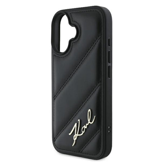 Étui pour Apple iPhone 16 Plus, Karl Lagerfeld, Diagonal Quilted Script, Noir