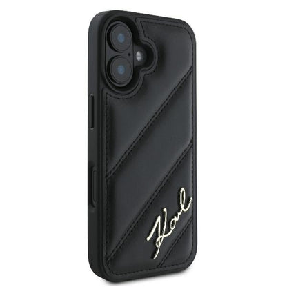 Hülle für Apple iPhone 16 Plus, Karl Lagerfeld, Diagonal Quilted Script, Schwarz