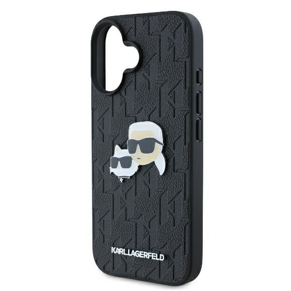Hülle für Apple iPhone 16 Plus, Karl Lagerfeld, Monogramm Karl & Choupette's Köpfe, Schwarz