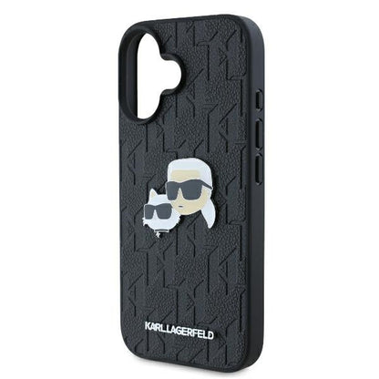 Hülle für Apple iPhone 16 Plus, Karl Lagerfeld, Monogramm Karl & Choupette's Köpfe, Schwarz