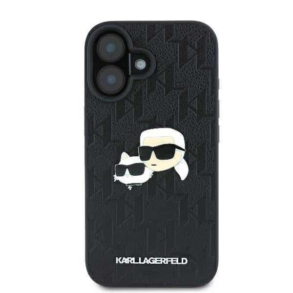 Hülle für Apple iPhone 16 Plus, Karl Lagerfeld, Monogramm Karl & Choupette's Köpfe, Schwarz
