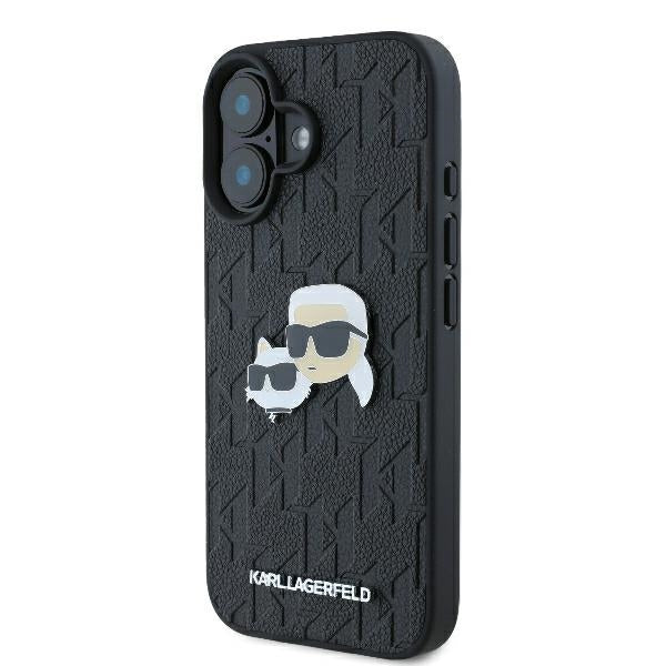 Hülle für Apple iPhone 16 Plus, Karl Lagerfeld, Monogramm Karl & Choupette's Köpfe, Schwarz