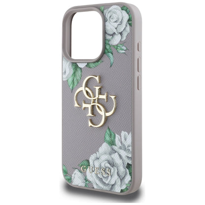 Hülle für Apple iPhone 16 Pro, Guess, 4G Grained Roses Big Logo, Lila