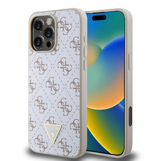 Étui pour Apple iPhone 16 Pro, Guess, logo Triangle 4G, Blanc