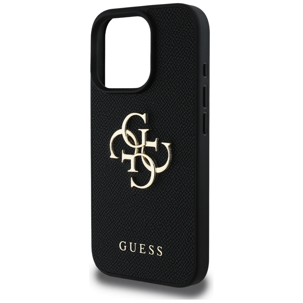 Hülle für Apple iPhone 16 Pro, Guess, Grained Big 4G Logo Small Classic Logo, Schwarz