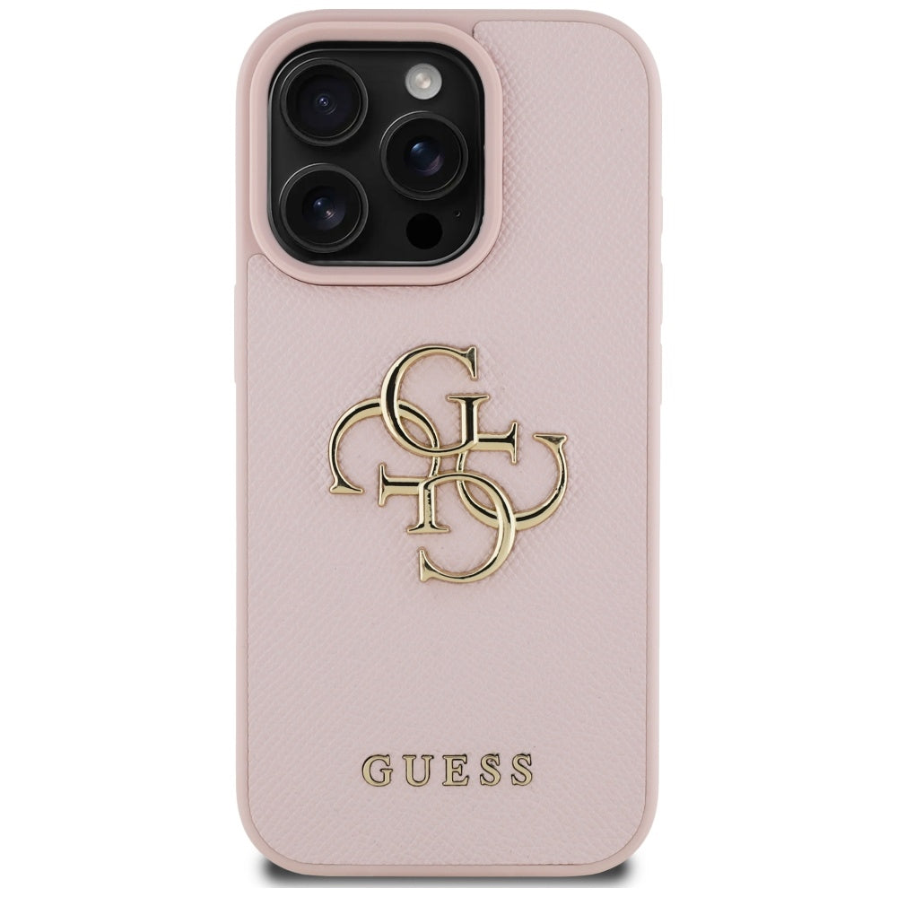 Étui pour Apple iPhone 16 Pro, Guess, Grained Big 4G Logo Small Classic Logo, Rose