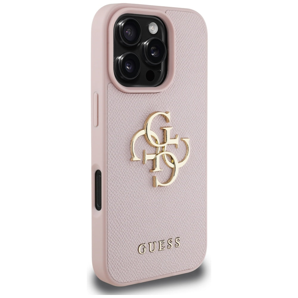 Étui pour Apple iPhone 16 Pro, Guess, Grained Big 4G Logo Small Classic Logo, Rose