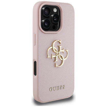Étui pour Apple iPhone 16 Pro, Guess, Grained Big 4G Logo Small Classic Logo, Rose