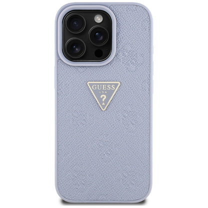Hülle für Apple iPhone 16 Pro, Guess, Hot Stamp 4G Pattern Triangle Logo, Helles Lila