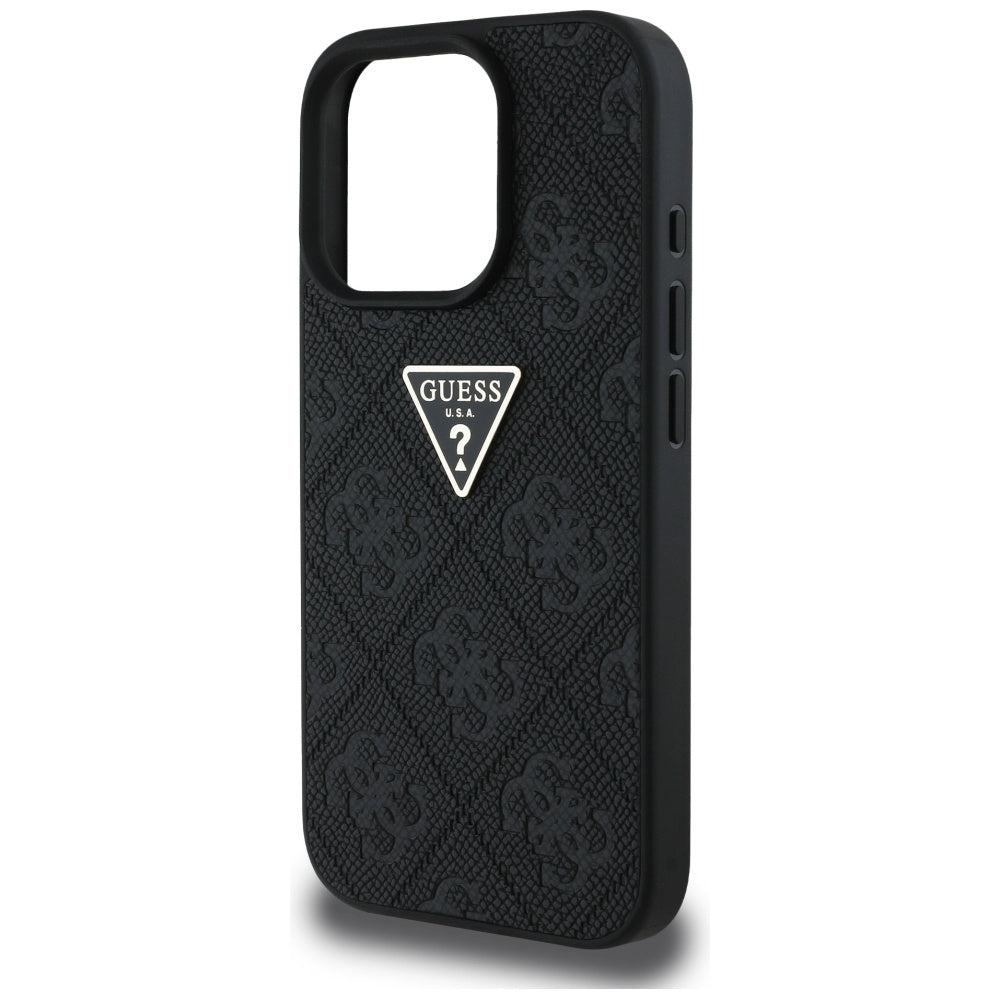 Case for Apple iPhone 16 Pro, Guess, Hot Stamp 4G Pattern Triangle Logo, Black