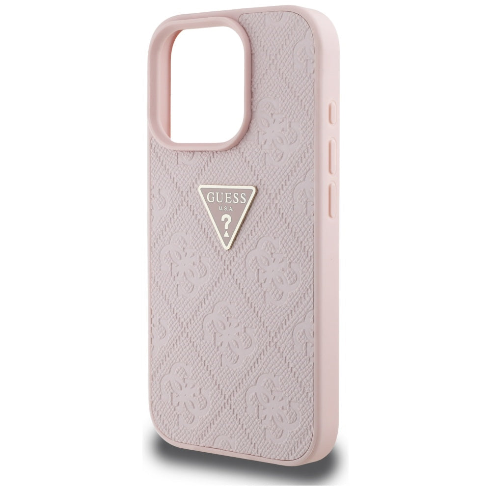 Étui pour Apple iPhone 16 Pro, Guess, Hot Stamp 4G Pattern Triangle Logo, Rose.