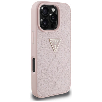 Étui pour Apple iPhone 16 Pro, Guess, Hot Stamp 4G Pattern Triangle Logo, Rose.