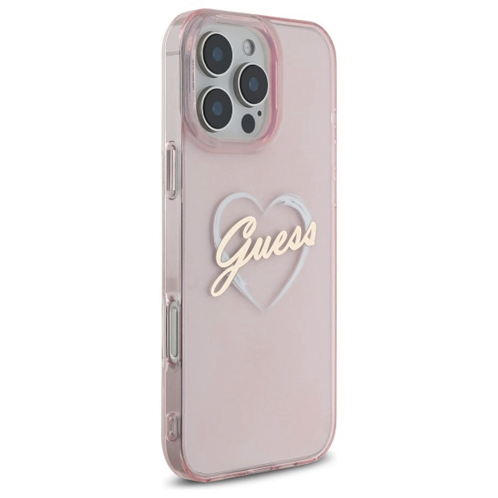 Hülle für Apple iPhone 16 Pro, Guess, IML Heart, Rosa