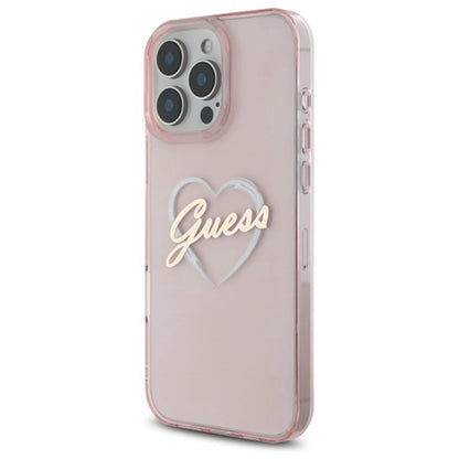 Hülle für Apple iPhone 16 Pro, Guess, IML Heart, Rosa