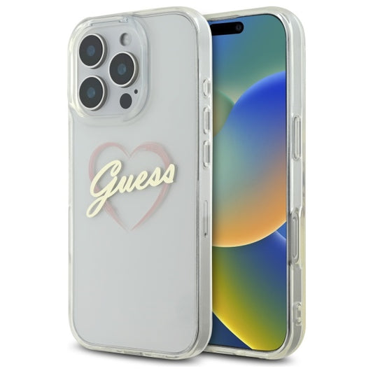 Étui pour Apple iPhone 16 Pro, Guess, IML Heart, Transparent