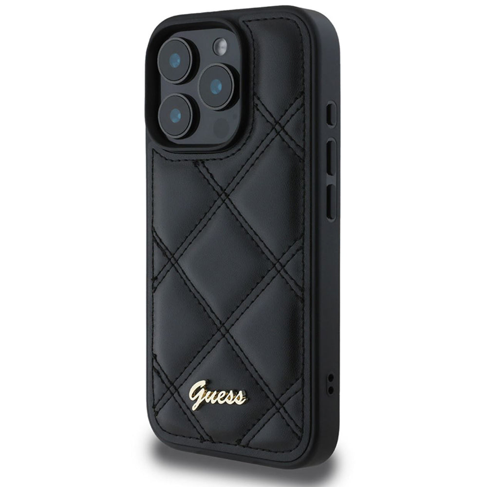 Hülle für Apple iPhone 16 Pro, Guess, Quilted Metal Logo, Schwarz
