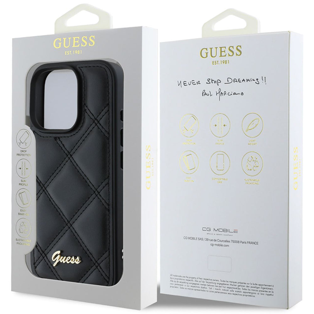 Hülle für Apple iPhone 16 Pro, Guess, Quilted Metal Logo, Schwarz