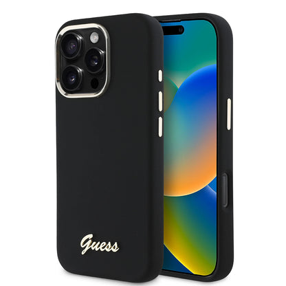 Étui pour Apple iPhone 16 Pro, Guess, Script Metal Logo & Frame, Noir