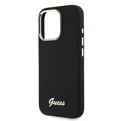 Étui pour Apple iPhone 16 Pro, Guess, Script Metal Logo & Frame, Noir