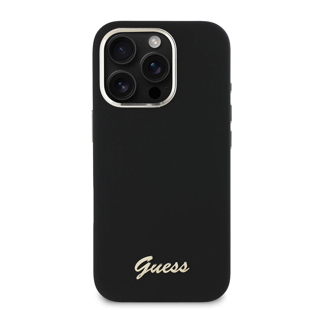 Étui pour Apple iPhone 16 Pro, Guess, Script Metal Logo & Frame, Noir
