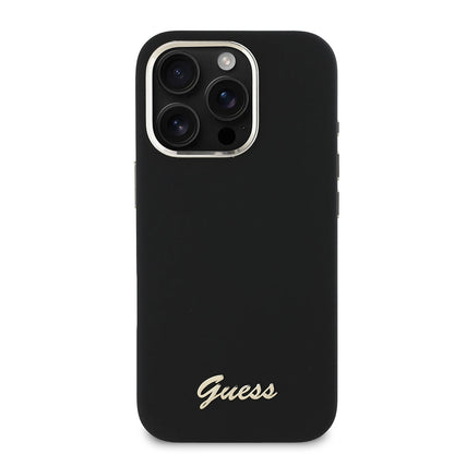 Étui pour Apple iPhone 16 Pro, Guess, Script Metal Logo & Frame, Noir