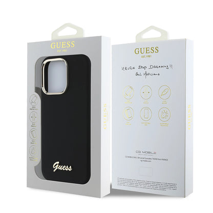 Étui pour Apple iPhone 16 Pro, Guess, Script Metal Logo & Frame, Noir