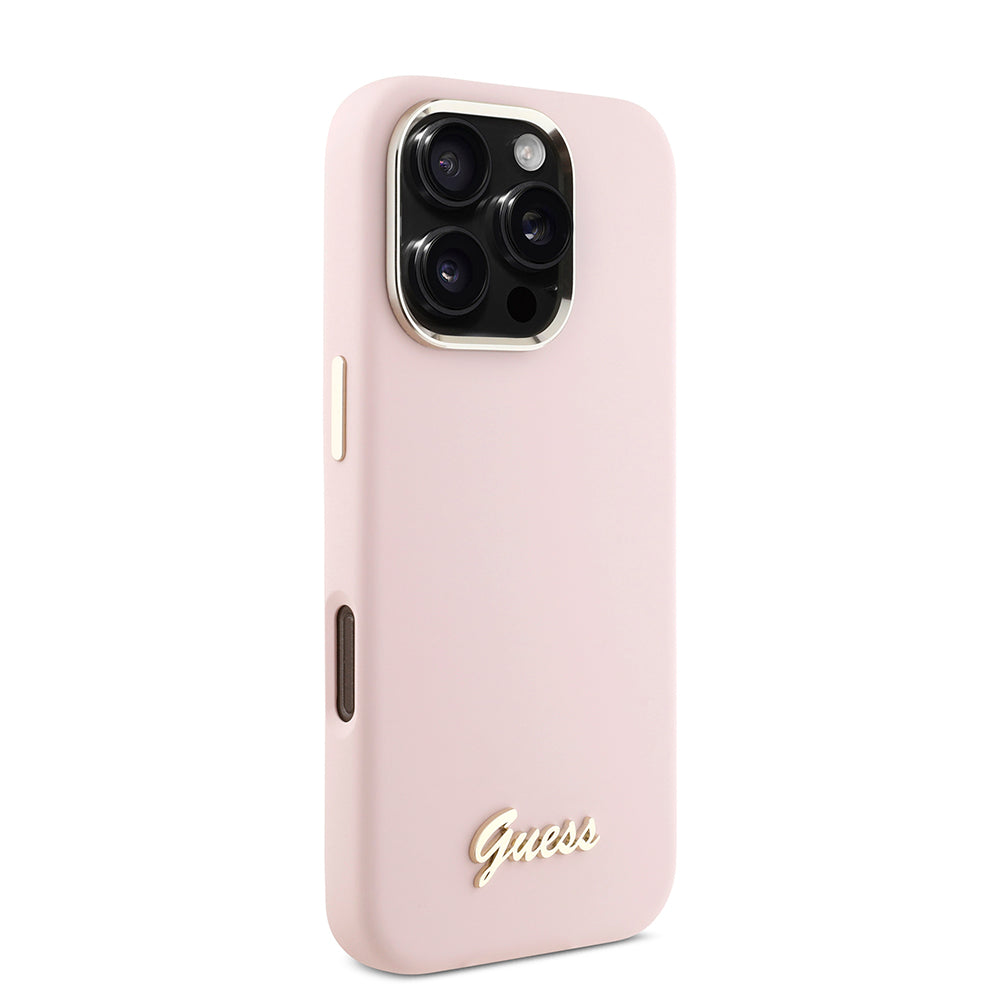 Case for Apple iPhone 16 Pro, Guess, Script Metal Logo & Frame, Pink