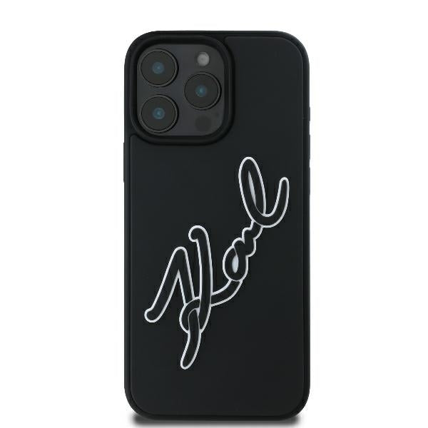 Hülle für Apple iPhone 16 Pro, Karl Lagerfeld, 3D Rubber Signature, Schwarz