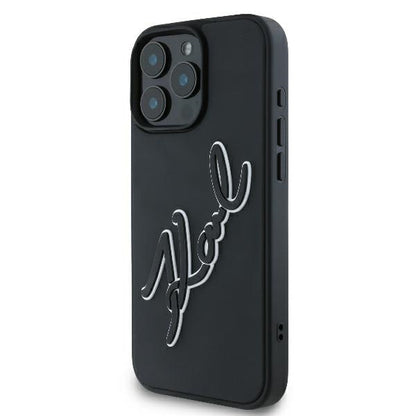 Hülle für Apple iPhone 16 Pro, Karl Lagerfeld, 3D Rubber Signature, Schwarz