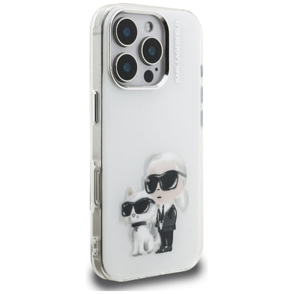 Hülle für Apple iPhone 16 Pro, Karl Lagerfeld, IML Aquarelle Logo Karl & Choupette, Weiß